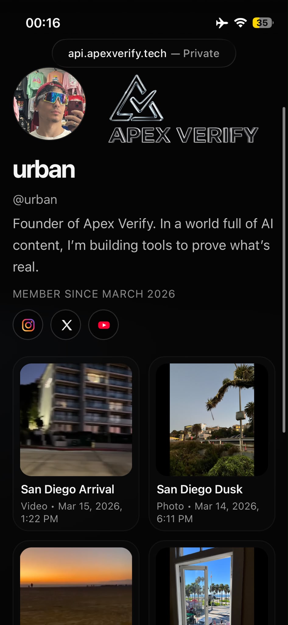 Public Apex Verify creator profile on the web