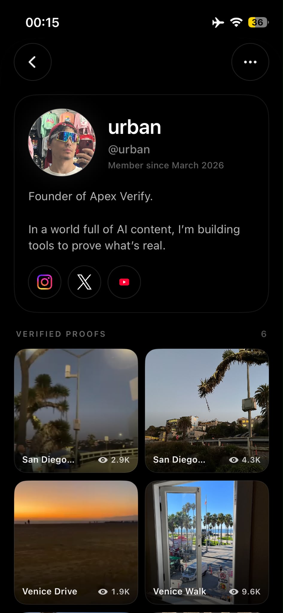 Apex Verify creator identity profile in the app